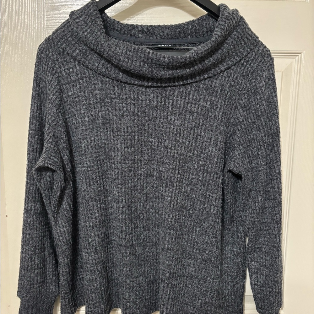 Torrid Gray Cowl Neck Sweater with Ribbed Knit